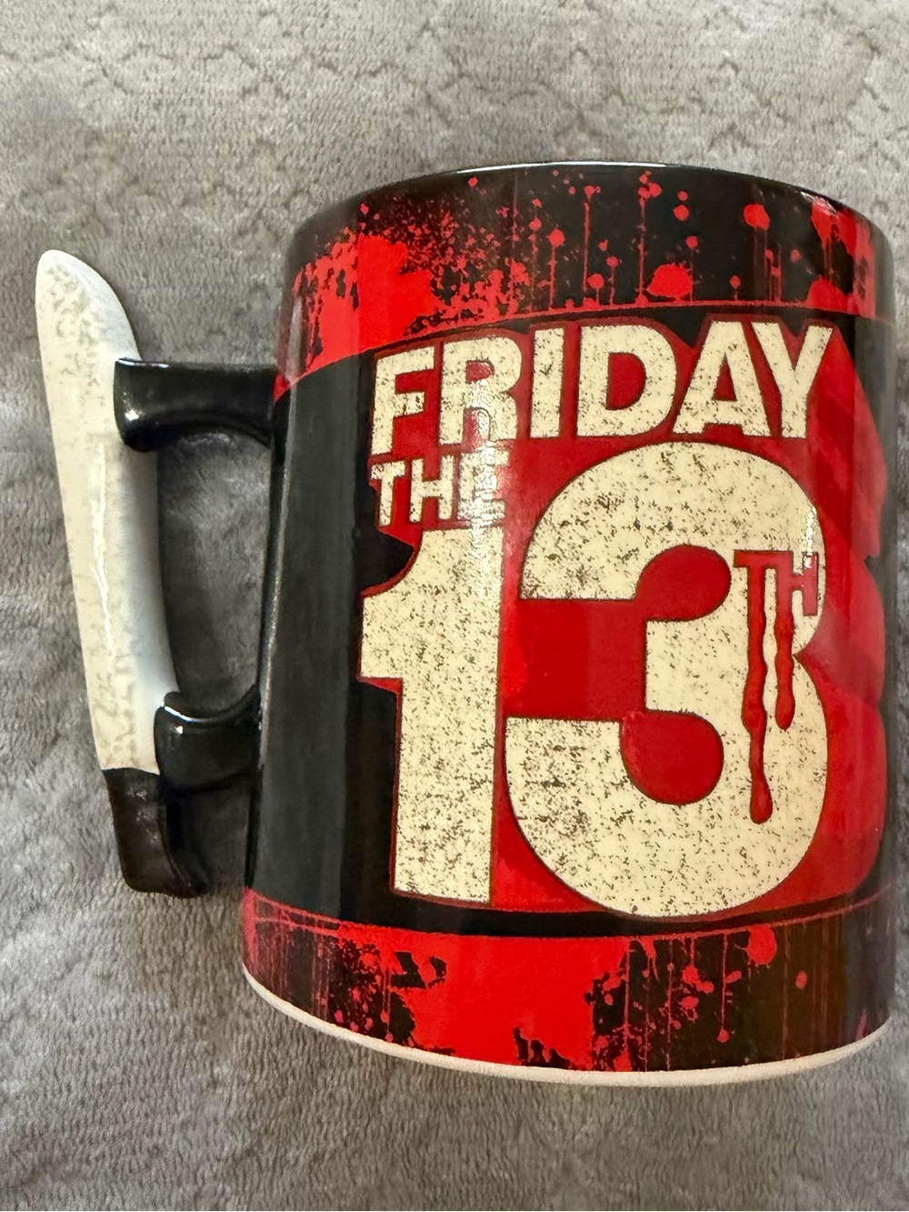 Friday the 13th Red & Black Ceramic Coffee Mug with Knife Handle